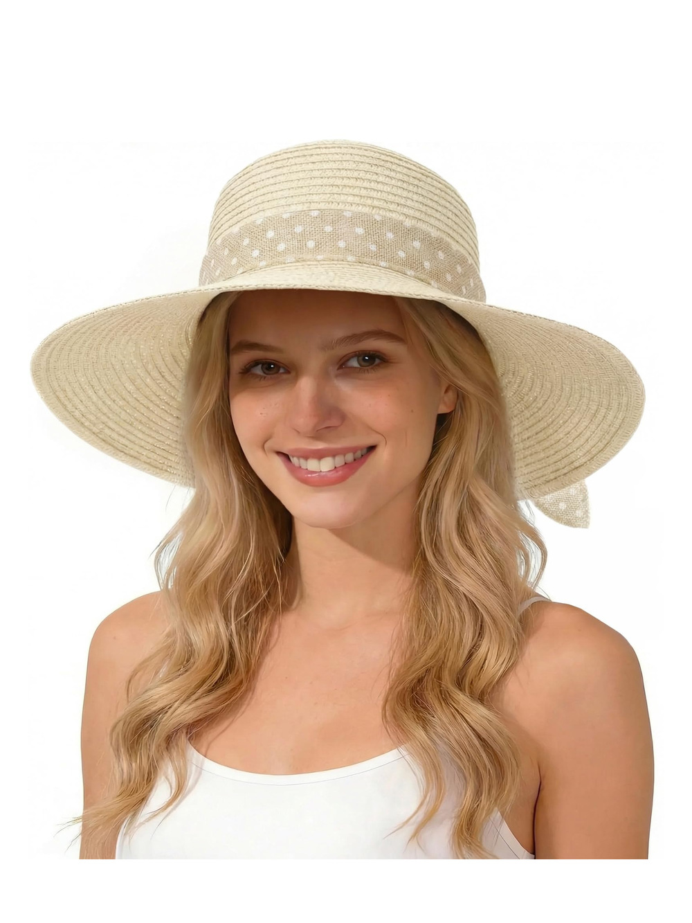 Sun Beach Straw Hats for Women, Summer Wide Brim Hat | Floppy | Beige | Size L